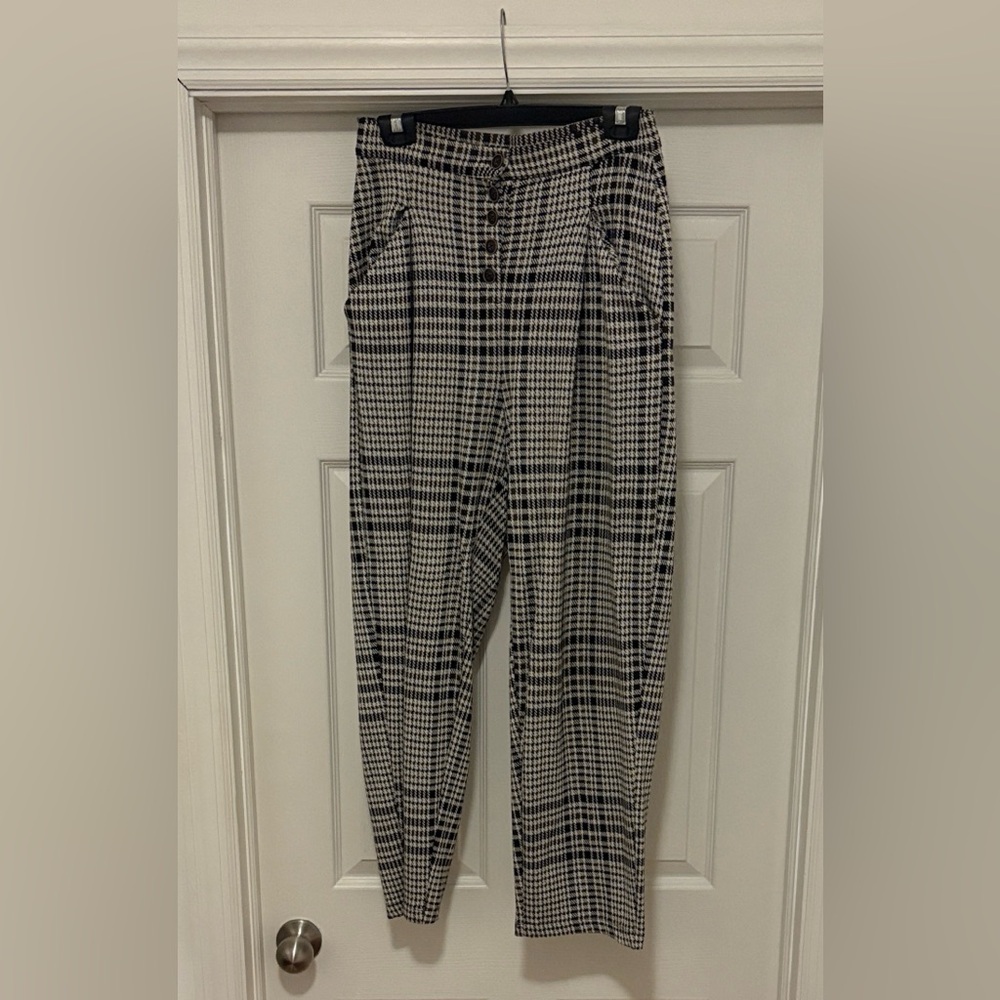 Free People Black and Tan Plaid Pants